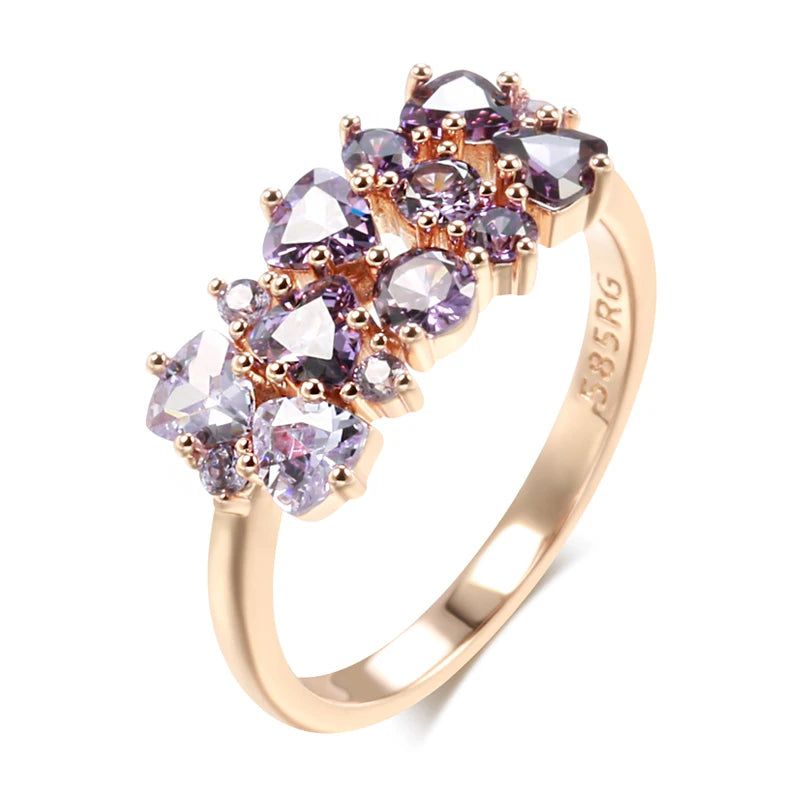 Tasteful Purple Natural Zircon Ring in 585 Rose Gold Finish - Vintage Style Jewelry Crystal