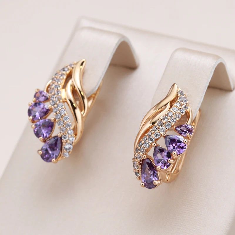 Tasteful Purple Water Drop Zircon Earrings in Luxury 585 Rose Gold - Unique Fashion Jewelry