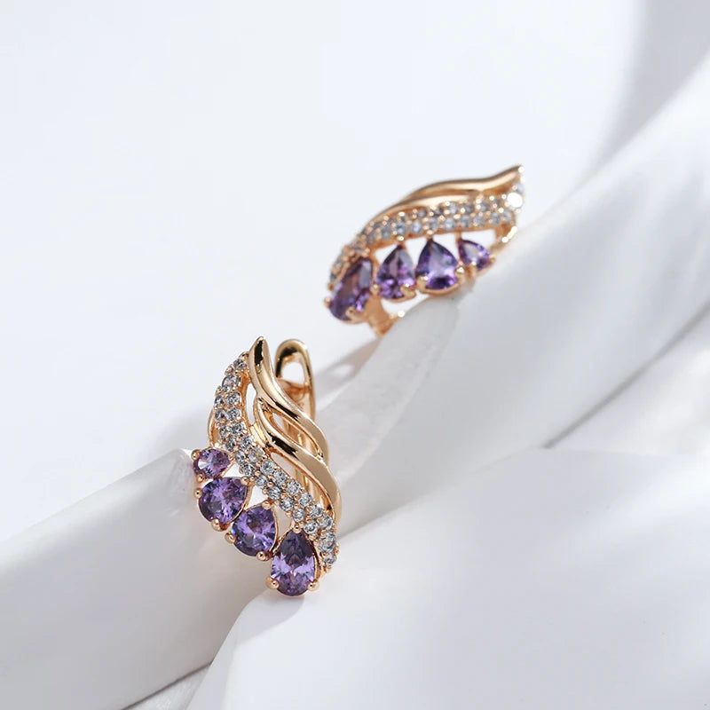 Tasteful Purple Water Drop Zircon Earrings in Luxury 585 Rose Gold - Unique Fashion Jewelry