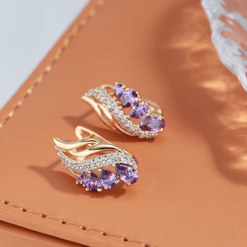 Tasteful Purple Water Drop Zircon Earrings in Luxury 585 Rose Gold - Unique Fashion Jewelry