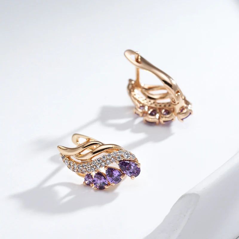 Tasteful Purple Water Drop Zircon Earrings in Luxury 585 Rose Gold - Unique Fashion Jewelry