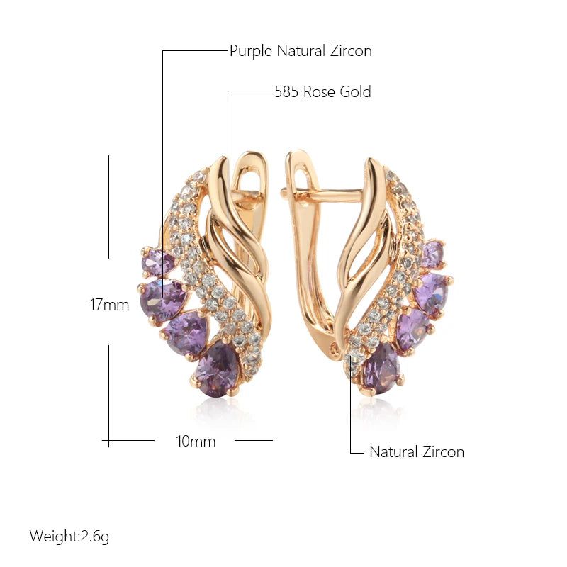 Tasteful Purple Water Drop Zircon Earrings in Luxury 585 Rose Gold - Unique Fashion Jewelry