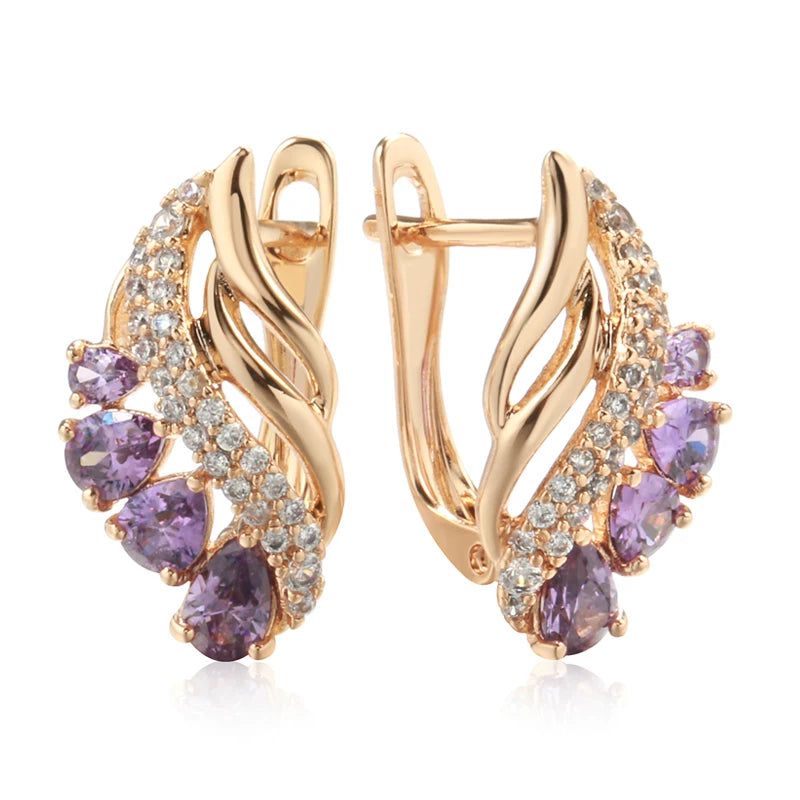 Tasteful Purple Water Drop Zircon Earrings in Luxury 585 Rose Gold - Unique Fashion Jewelry