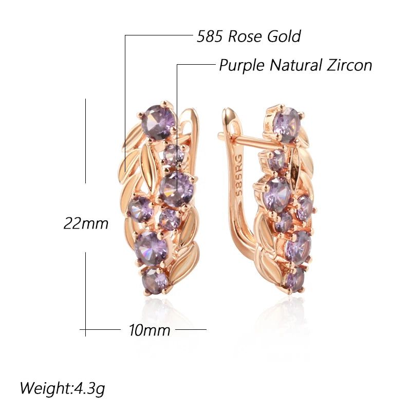 Tasteful Purple Zircon Dangle Earrings in Vintage Rose Gold Plating