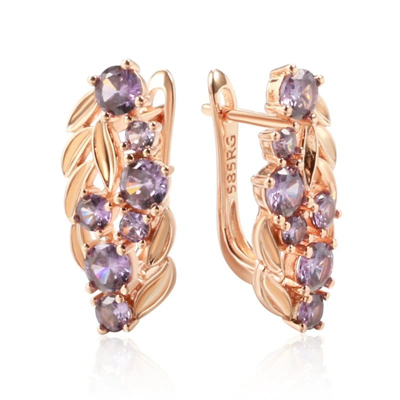 Tasteful Purple Zircon Dangle Earrings in Vintage Rose Gold Plating