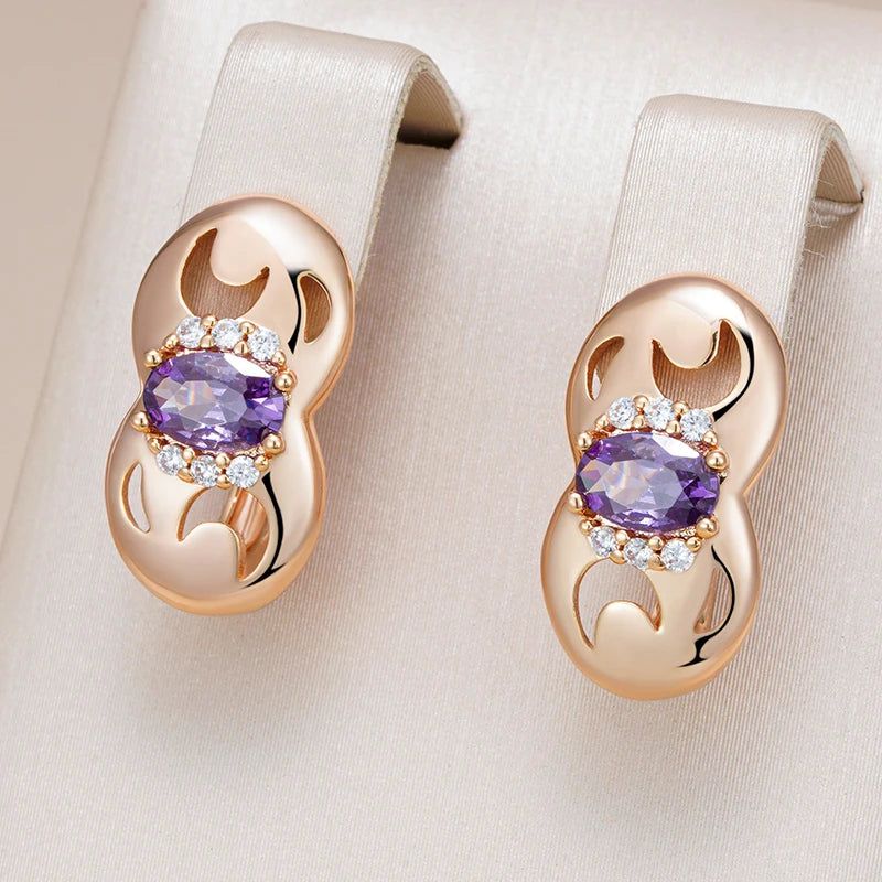 Tasteful Purple Zircon Drop Earrings in 585 Rose Gold Color Metal