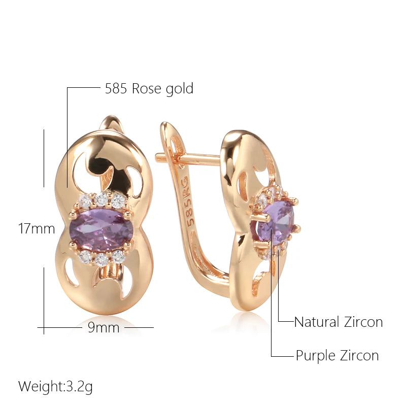 Tasteful Purple Zircon Drop Earrings in 585 Rose Gold Color Metal