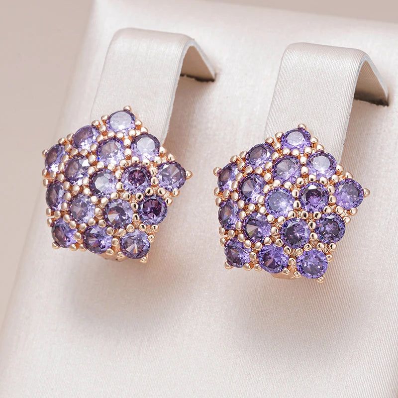 Tasteful Purple Zircon Drop Earrings in 585 Rose Gold - Trendy Crystal Jewelry