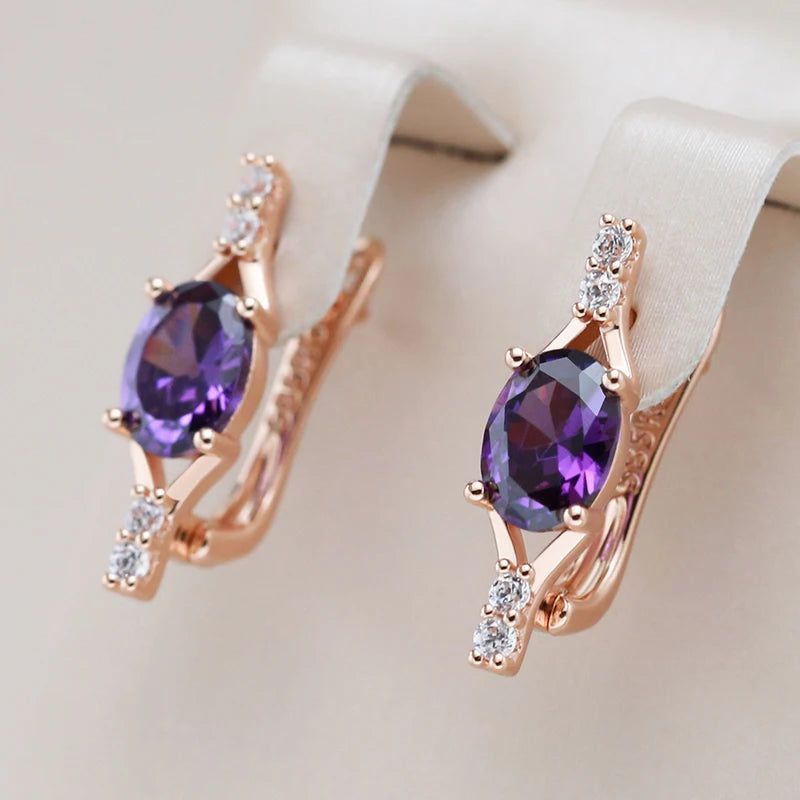 Tasteful Purple Zircon Drop Earrings in 585 Rose Gold - Trendy Crystal Jewelry