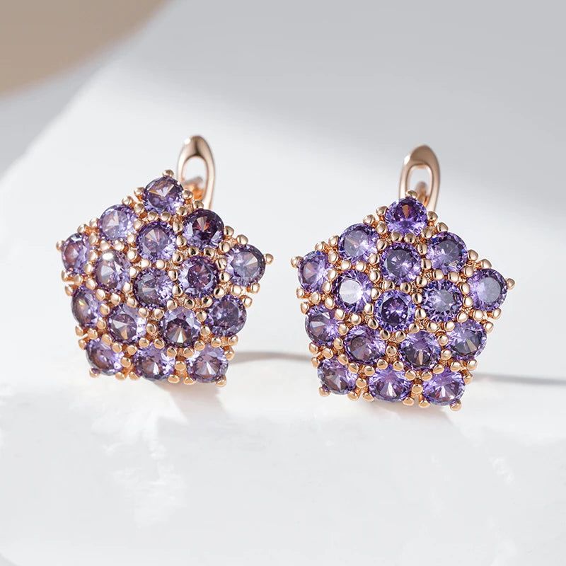 Tasteful Purple Zircon Drop Earrings in 585 Rose Gold - Trendy Crystal Jewelry