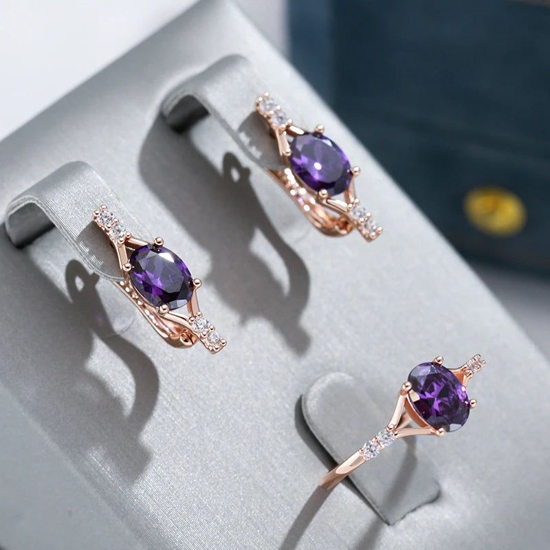 Tasteful Purple Zircon Drop Earrings in 585 Rose Gold - Trendy Crystal Jewelry