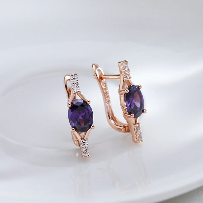 Tasteful Purple Zircon Drop Earrings in 585 Rose Gold - Trendy Crystal Jewelry