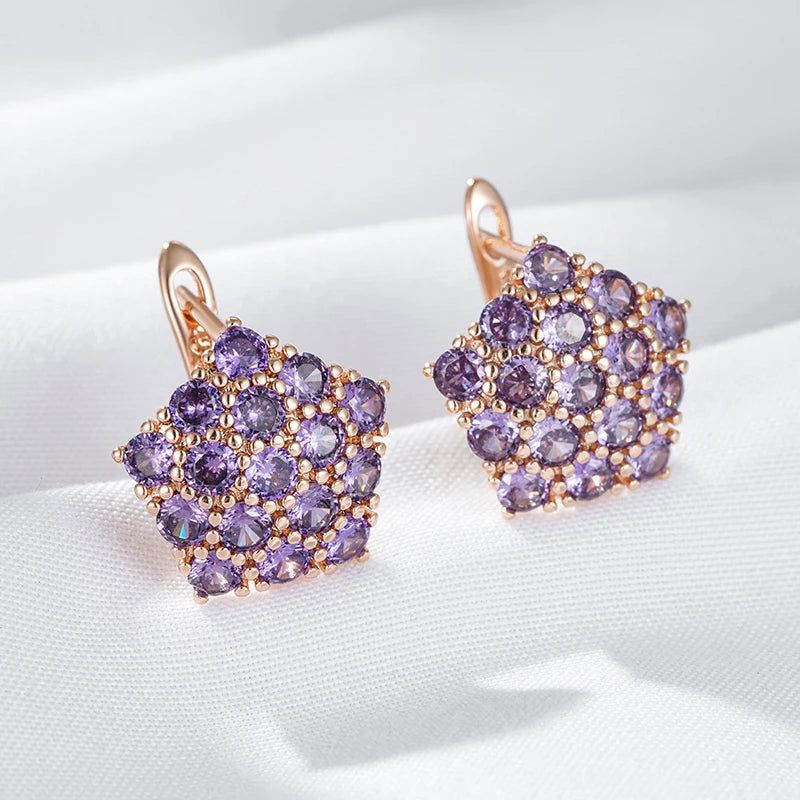 Tasteful Purple Zircon Drop Earrings in 585 Rose Gold - Trendy Crystal Jewelry