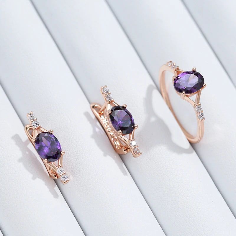 Tasteful Purple Zircon Drop Earrings in 585 Rose Gold - Trendy Crystal Jewelry