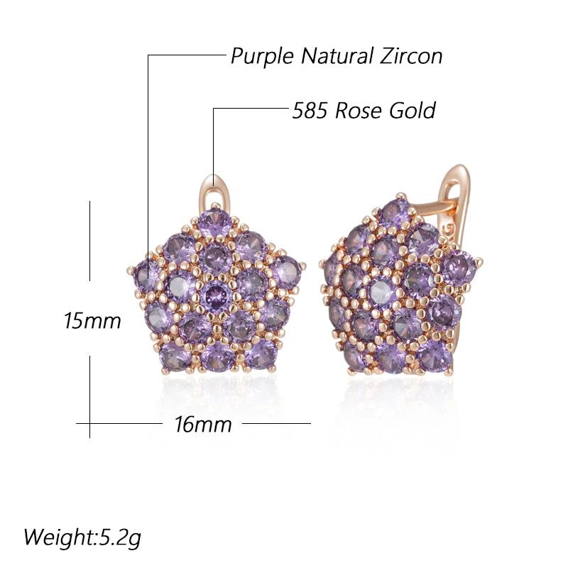 Tasteful Purple Zircon Drop Earrings in 585 Rose Gold - Trendy Crystal Jewelry