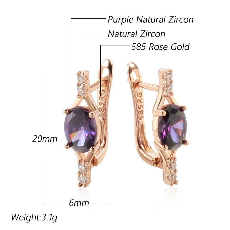 Tasteful Purple Zircon Drop Earrings in 585 Rose Gold - Trendy Crystal Jewelry