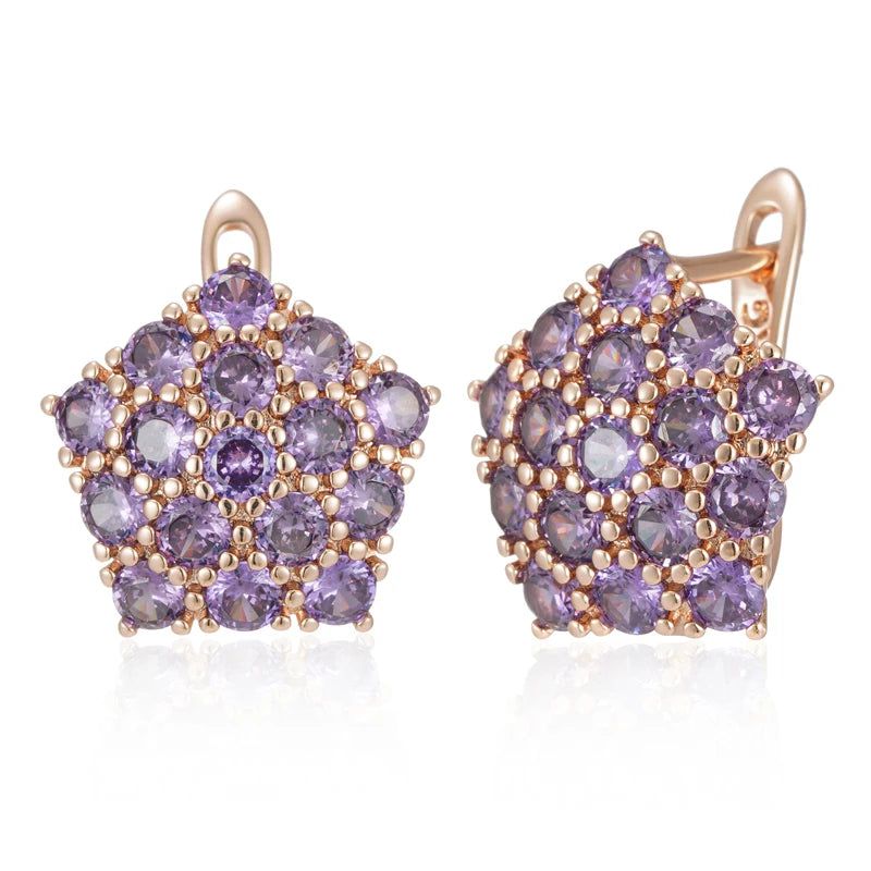 Tasteful Purple Zircon Drop Earrings in 585 Rose Gold - Trendy Crystal Jewelry