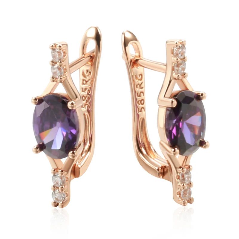 Tasteful Purple Zircon Drop Earrings in 585 Rose Gold - Trendy Crystal Jewelry