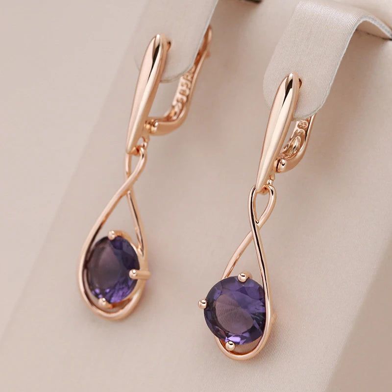 Tasteful Purple Zircon Drop Earrings in 585 Rose Gold - Trendy Geometric Jewelry