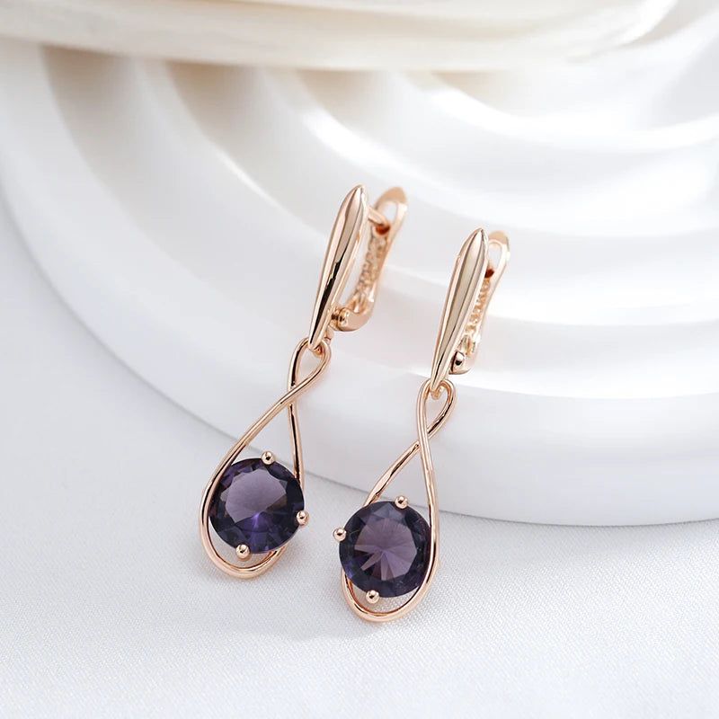 Tasteful Purple Zircon Drop Earrings in 585 Rose Gold - Trendy Geometric Jewelry