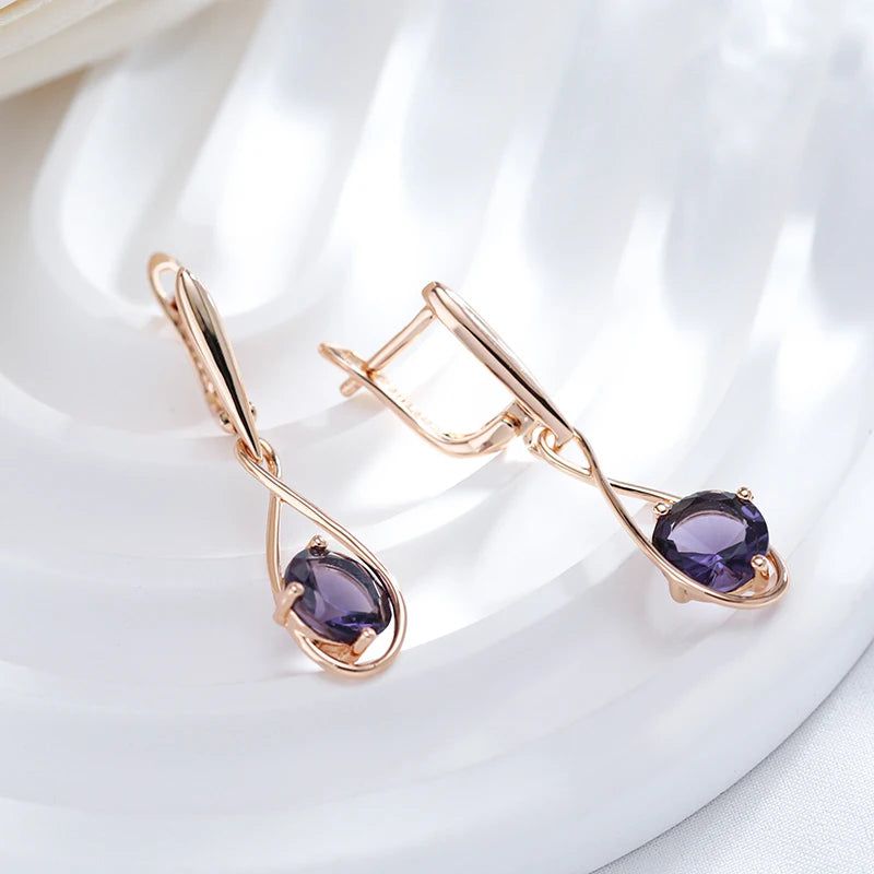 Tasteful Purple Zircon Drop Earrings in 585 Rose Gold - Trendy Geometric Jewelry