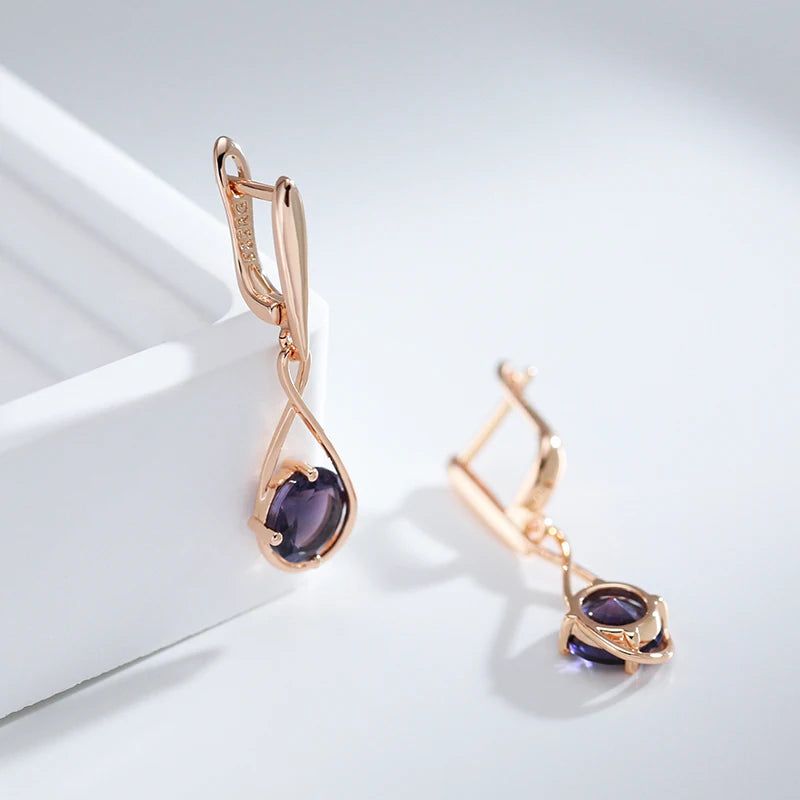 Tasteful Purple Zircon Drop Earrings in 585 Rose Gold - Trendy Geometric Jewelry