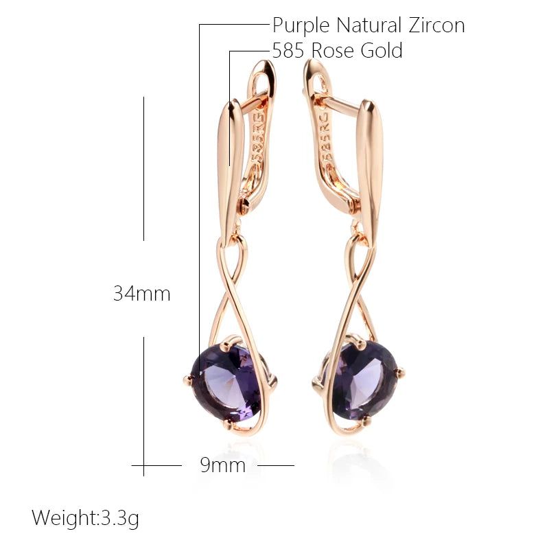 Tasteful Purple Zircon Drop Earrings in 585 Rose Gold - Trendy Geometric Jewelry