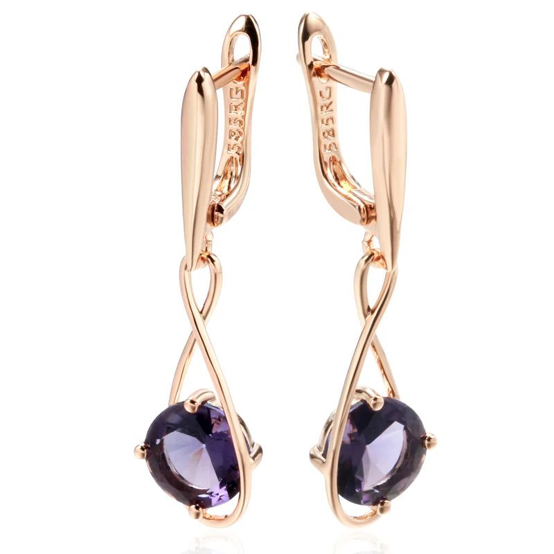 Tasteful Purple Zircon Drop Earrings in 585 Rose Gold - Trendy Geometric Jewelry