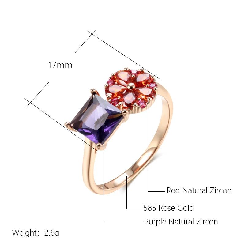 Tasteful Purple Zircon Flower Ring in 585 Rose Gold - Vintage Cocktail Jewelry