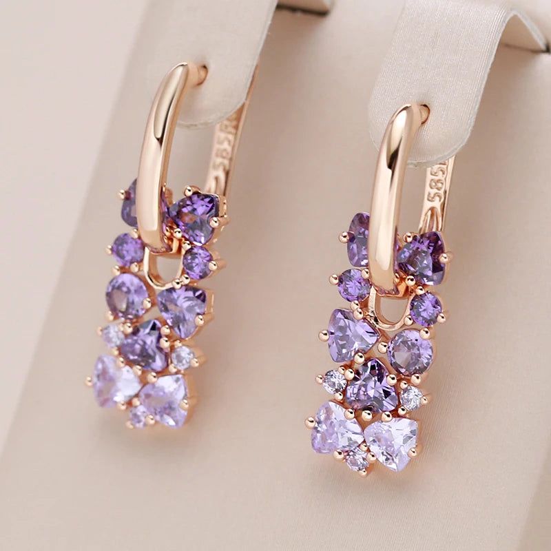 Tasteful Purple Zircon Geometric Drop Earrings in 585 Rose Gold Plating