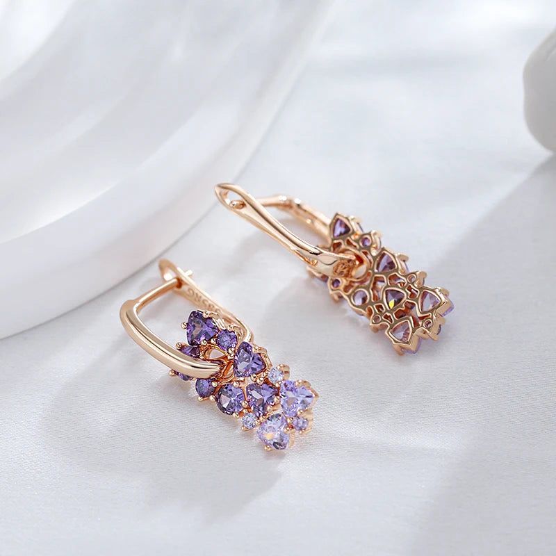 Tasteful Purple Zircon Geometric Drop Earrings in 585 Rose Gold Plating