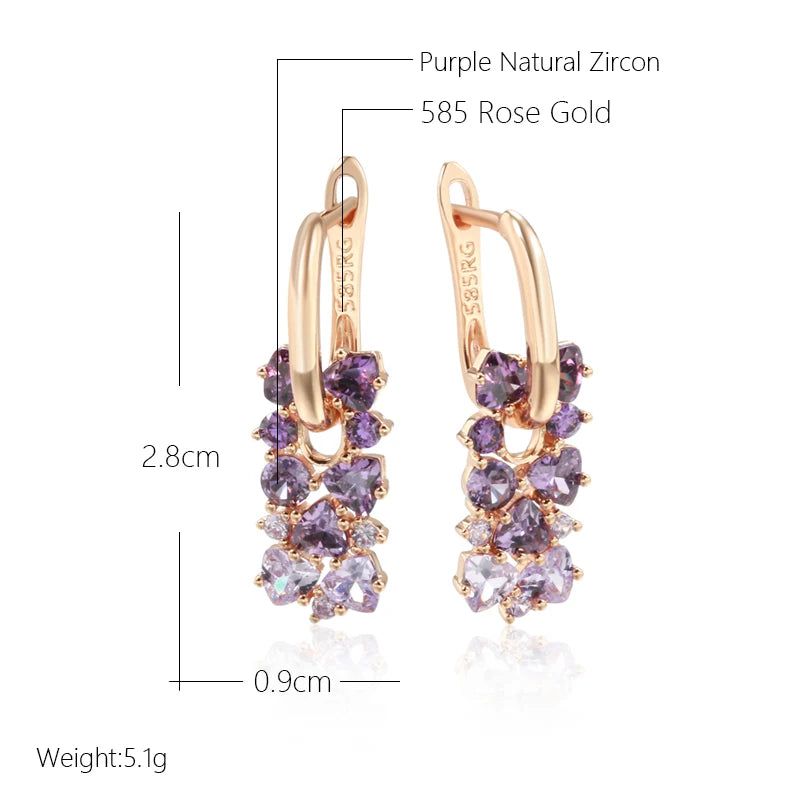 Tasteful Purple Zircon Geometric Drop Earrings in 585 Rose Gold Plating