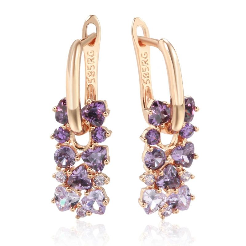 Tasteful Purple Zircon Geometric Drop Earrings in 585 Rose Gold Plating