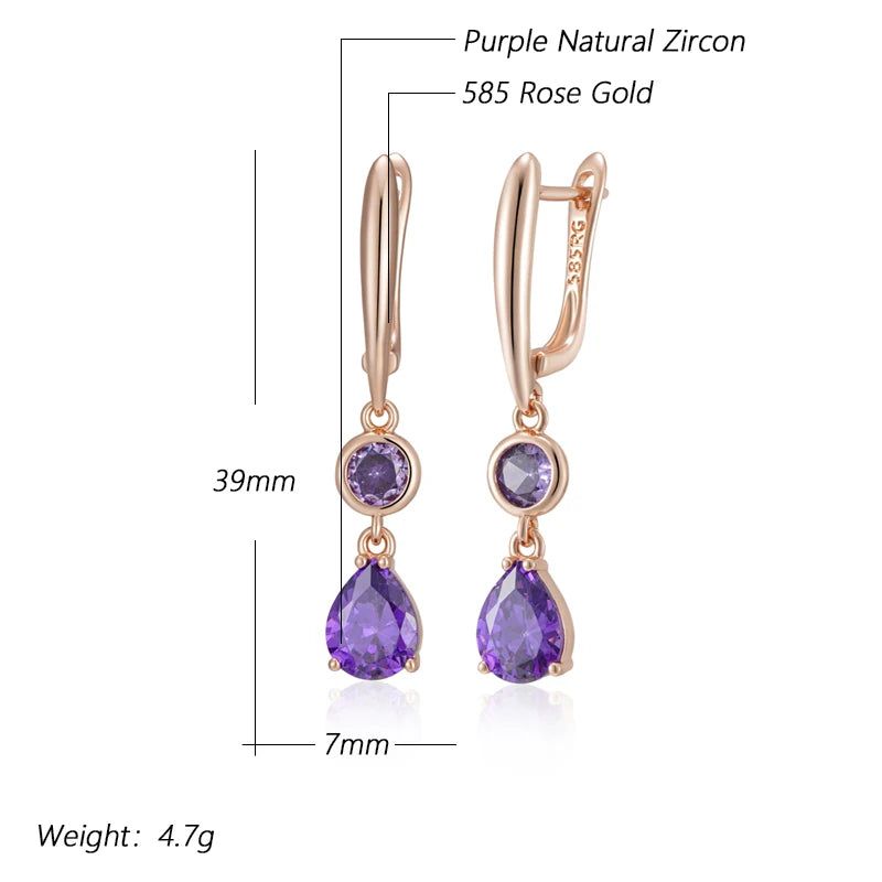 Tasteful Purple Zircon Long Dangle Earrings in Vintage Rose Gold Plating