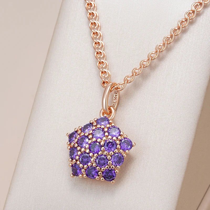 Tasteful Purple Zircon Pendant Necklace in 585 Rose Gold Tone Jewelry