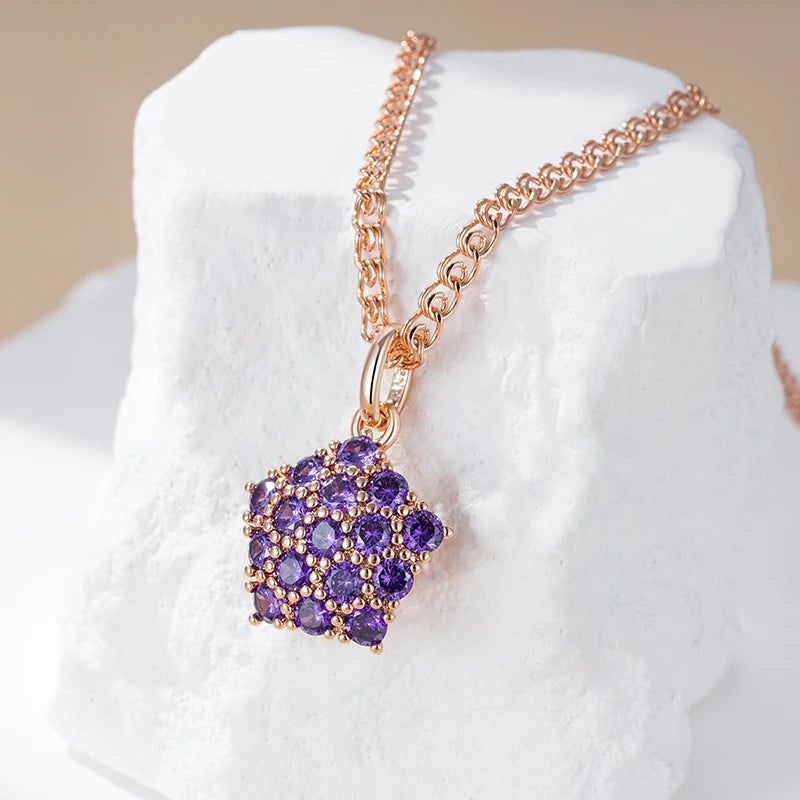 Tasteful Purple Zircon Pendant Necklace in 585 Rose Gold Tone Jewelry