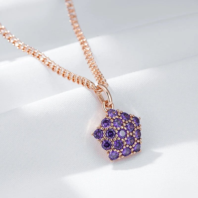 Tasteful Purple Zircon Pendant Necklace in 585 Rose Gold Tone Jewelry