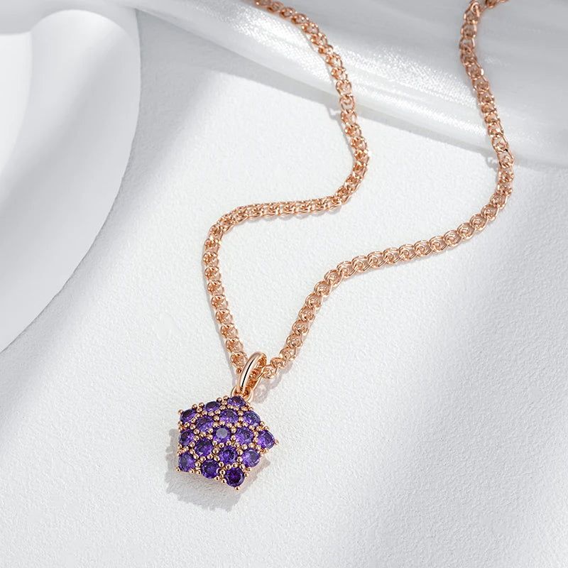 Tasteful Purple Zircon Pendant Necklace in 585 Rose Gold Tone Jewelry