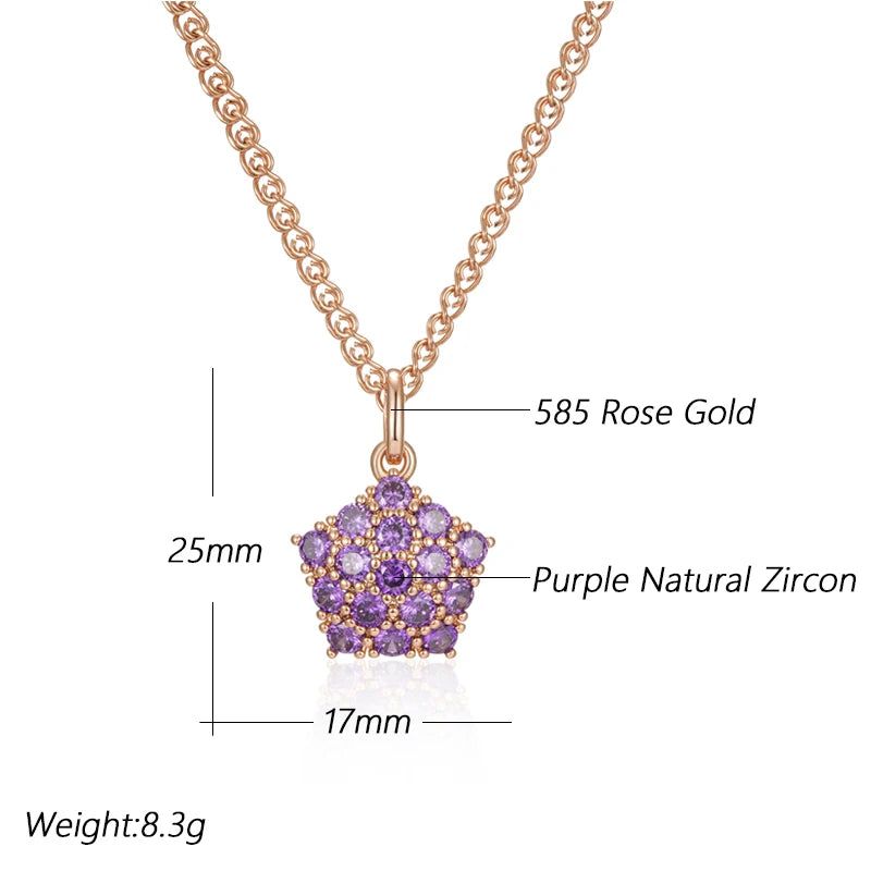 Tasteful Purple Zircon Pendant Necklace in 585 Rose Gold Tone Jewelry