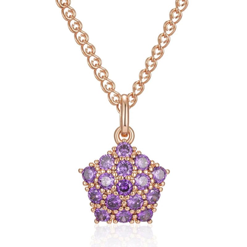 Tasteful Purple Zircon Pendant Necklace in 585 Rose Gold Tone Jewelry