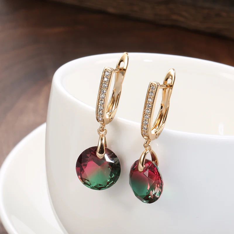 Tasteful Rainbow Zircon Drop Earrings in 585 Rose Gold - High-Quality Fashion Jewelry