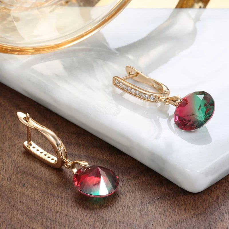 Tasteful Rainbow Zircon Drop Earrings in 585 Rose Gold - High-Quality Fashion Jewelry