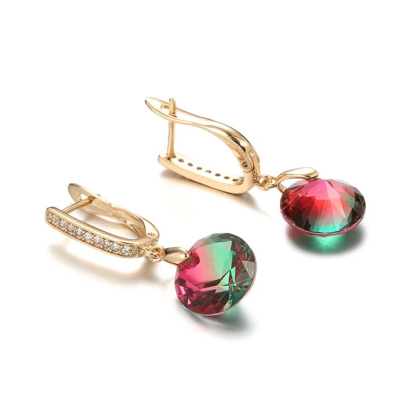 Tasteful Rainbow Zircon Drop Earrings in 585 Rose Gold - High-Quality Fashion Jewelry