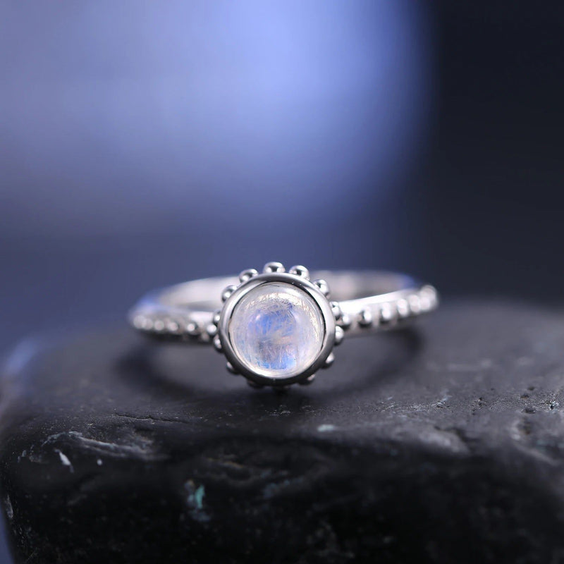 Textured Milky Blue Moonstone Ring in 925 Sterling Silver, Stylish Gemstone Ring, Moonstone Jewellery, for Her