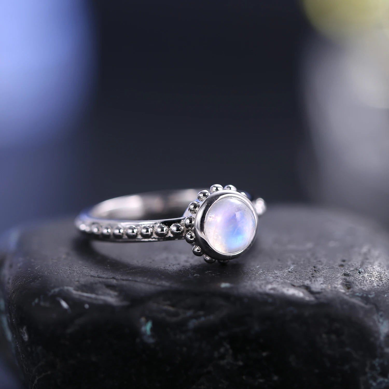 Textured Milky Blue Moonstone Ring in 925 Sterling Silver, Stylish Gemstone Ring, Moonstone Jewellery, for Her