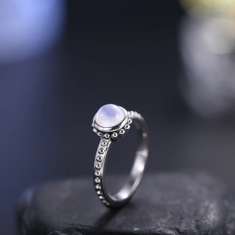 Textured Milky Blue Moonstone Ring in 925 Sterling Silver, Stylish Gemstone Ring, Moonstone Jewellery, for Her