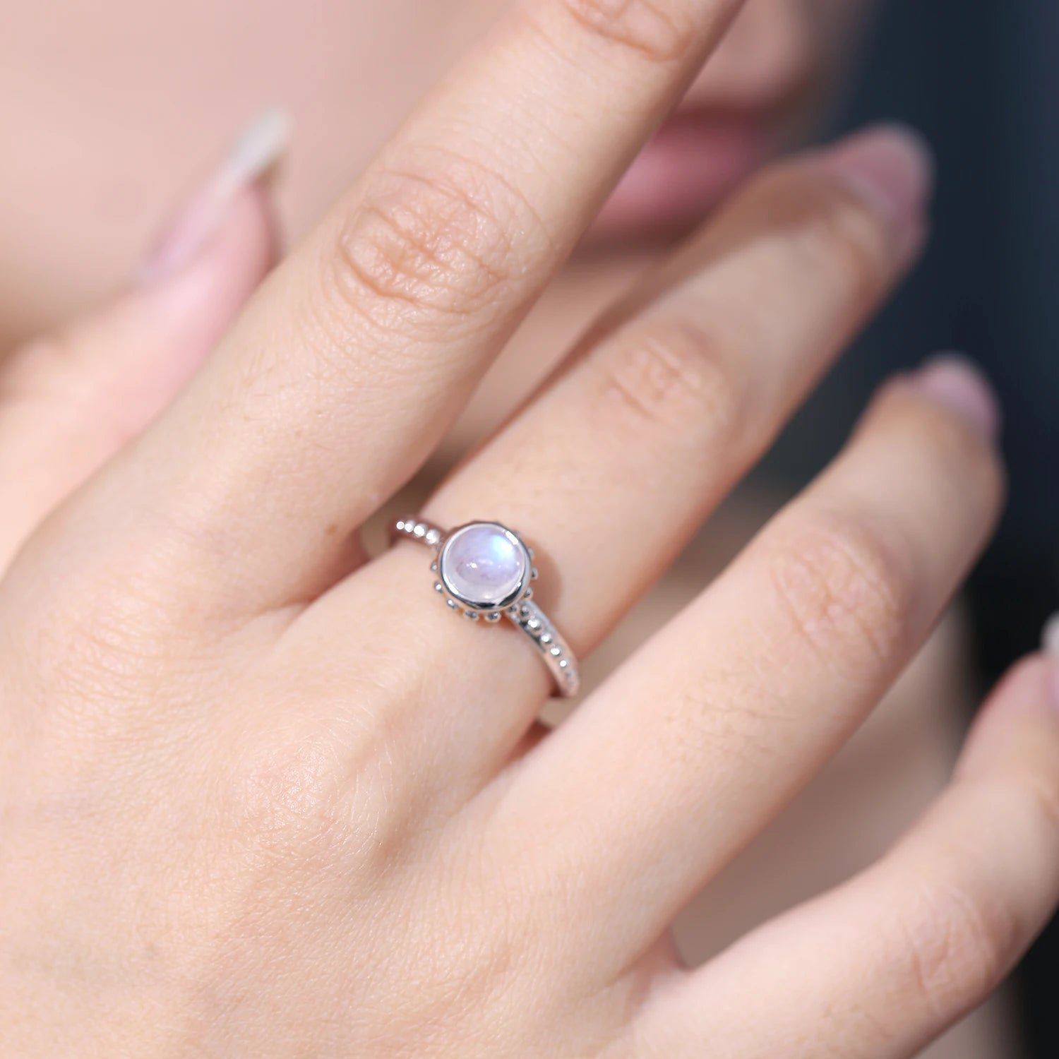 Textured Milky Blue Moonstone Ring in 925 Sterling Silver, Stylish Gemstone Ring, Moonstone Jewellery, for Her