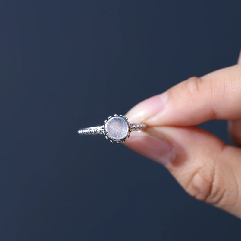 Textured Milky Blue Moonstone Ring in 925 Sterling Silver, Stylish Gemstone Ring, Moonstone Jewellery, for Her