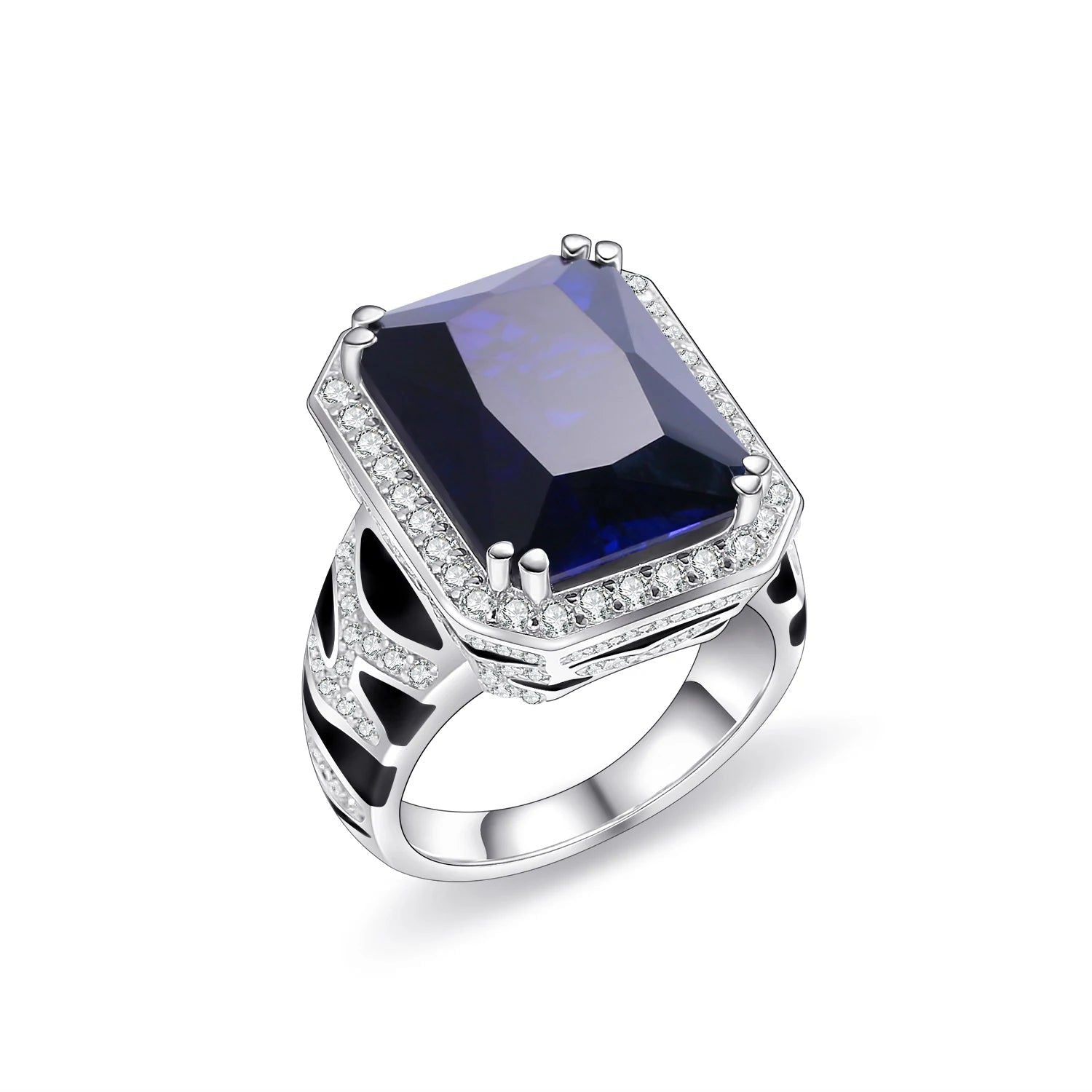 Tiger Element Ring OCT 12x16mm lab Blue Sapphire Statement Ring in 925 Sterling Silver For Her Fine Jewelry