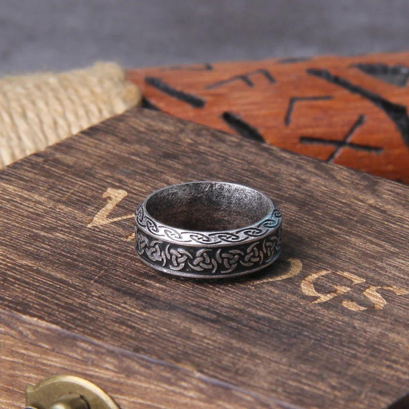 Timeless Viking Rune Stainless Steel Cocktail Ring - Stylish Amulet Jewelry Gift in Wooden Box